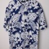 پیراهن هاوایی سفید آبی طرح برگ بزرگ مدل 61678