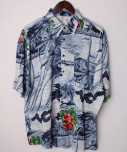 پیراهن هاوایی نخل آبی سفید مدل 61669