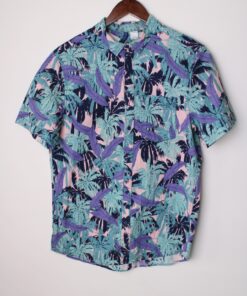 پیراهن هاوایی طرح برگ بنفش و آبی مدل 61667