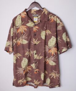 پیراهن هاوایی قهوه ای طرح برگ و گل مدل 61664