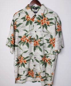 پیراهن هاوایی گل و برگ رنگ کرم مدل 61661