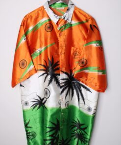 پیراهن هاوایی نارنجی سفید سبز مدل 61642