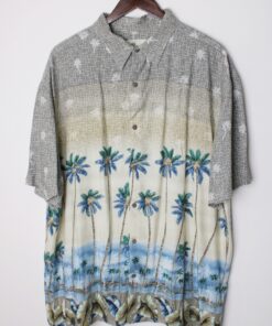 پیراهن هاوایی طوسی نخل آبی مدل 61638