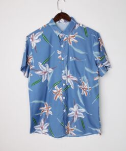 پیراهن هاوایی آبی طرح دار مدل 62196
